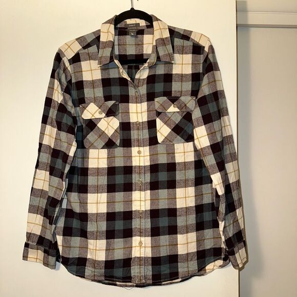 Eddie Bauer Large Button Down Collared Long Sleeve Women’s Flannel Shirt Plum Na - Picture 1 of 12